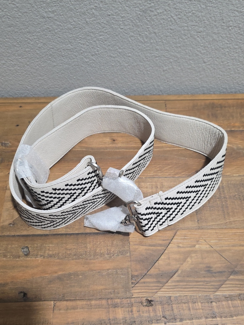 Latico Leather  Off White and Black Woven Crossbody Strap
